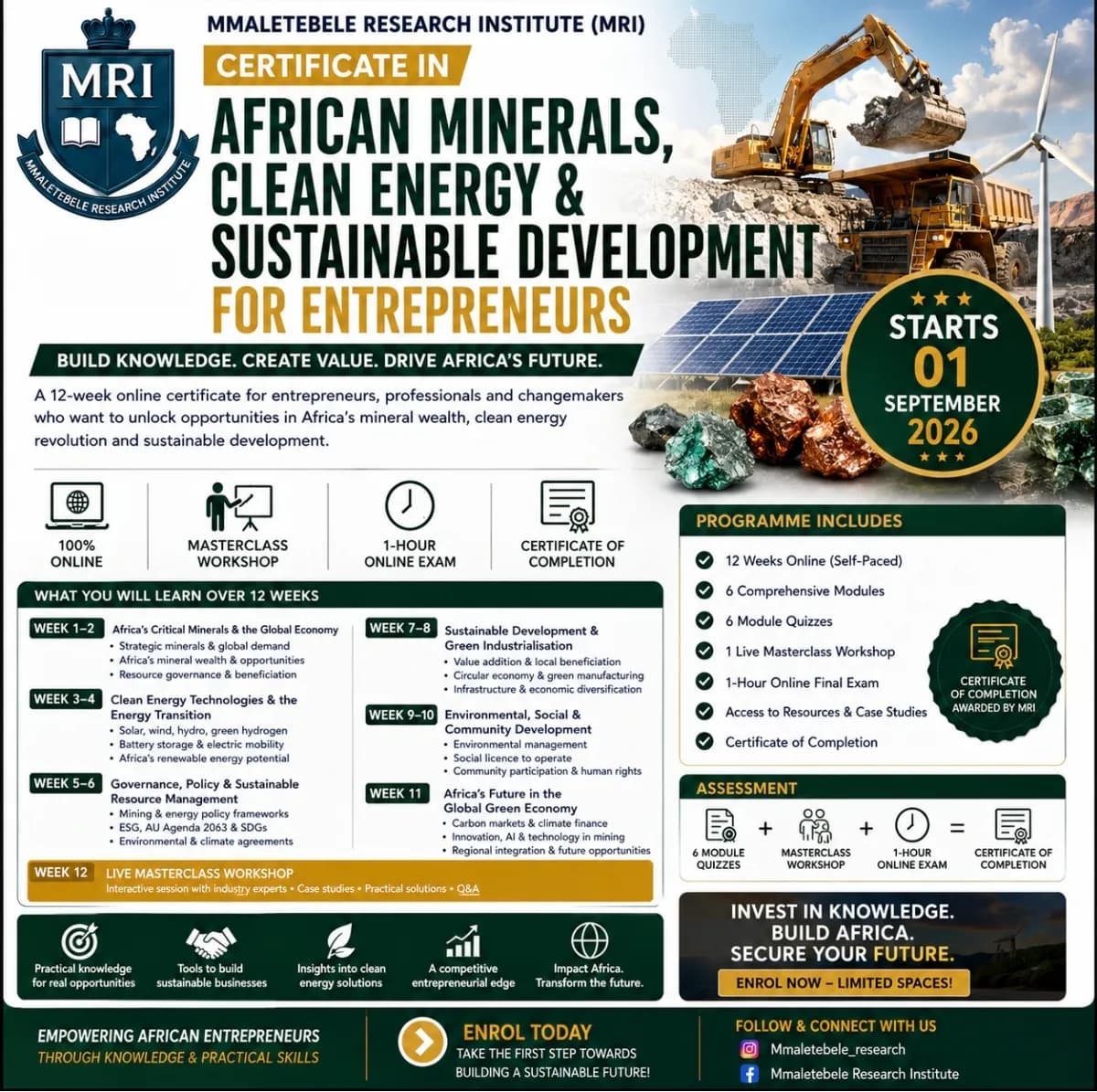 Certificate in African Minerals, Clean Energy and Sustainable Development