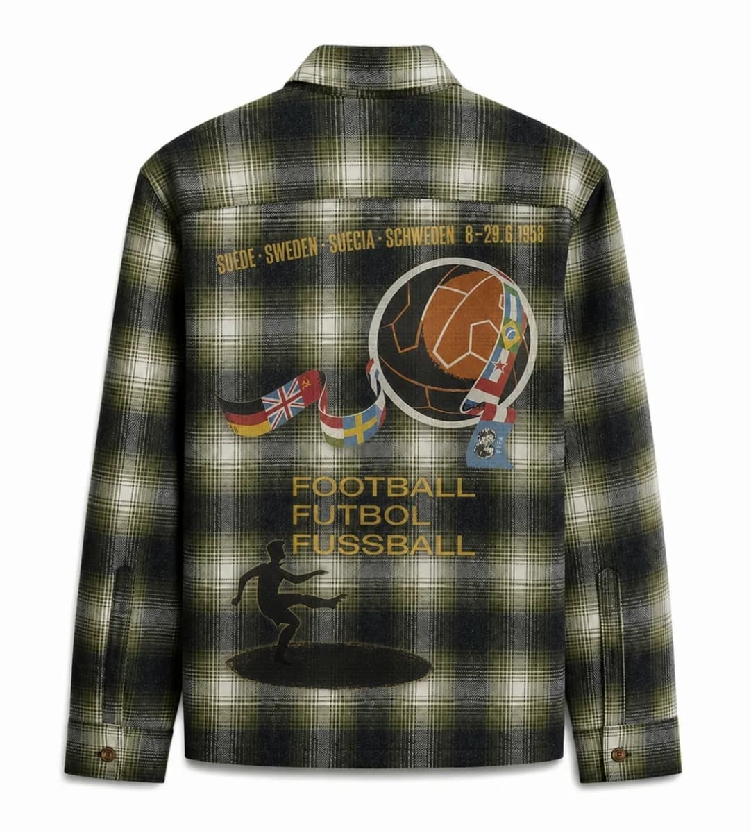 Collection 001 (Instant Vintage). Flannel Overshirt - dark khaki green World Cup